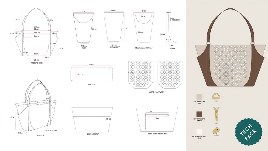 design accessory leather bags goods patterns tech pack